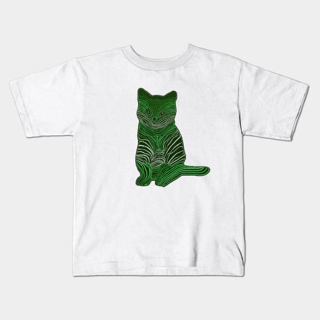 Meow Meow - Monochrome Green Kids T-Shirt by Amy Diener